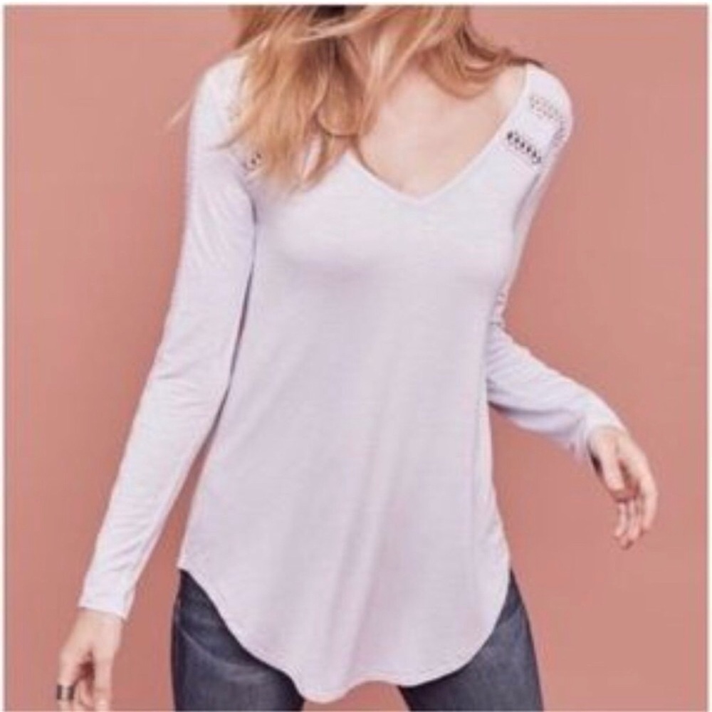 ANTHROPOLOGIE DELETTA Purple Lace Line Crochet Long Sleeve Shirt Size L